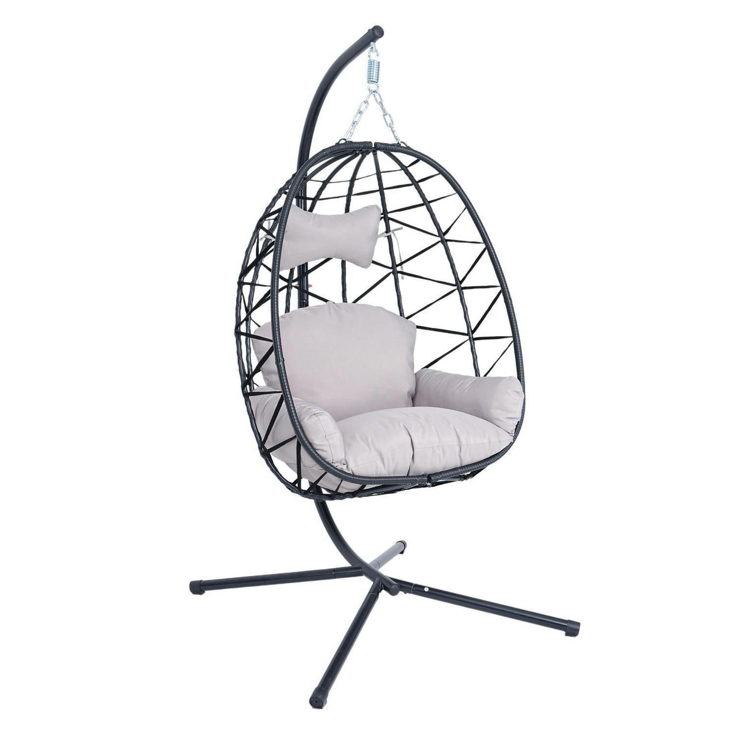 HÄNGESESSEL Ei mit Kissen & Gestell Schwarz/Grau - Schwarz, Metall (100/1.5/190cm)