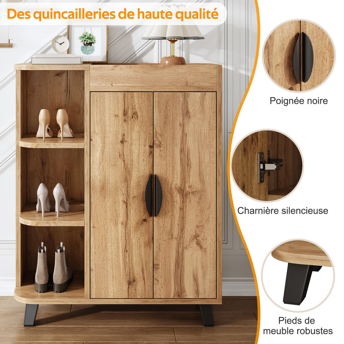 SCHUHSCHRANK Natur 80/32/99 cm - Naturfarben, Holzwerkstoff (80/99/32cm) - PANGIVO