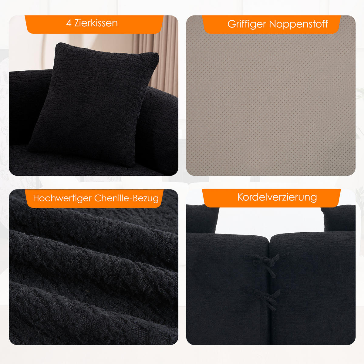ECKSOFA 275/115/63 cm Schwarz Chenille - Schwarz, Textil (275/115cm) - Oxeza