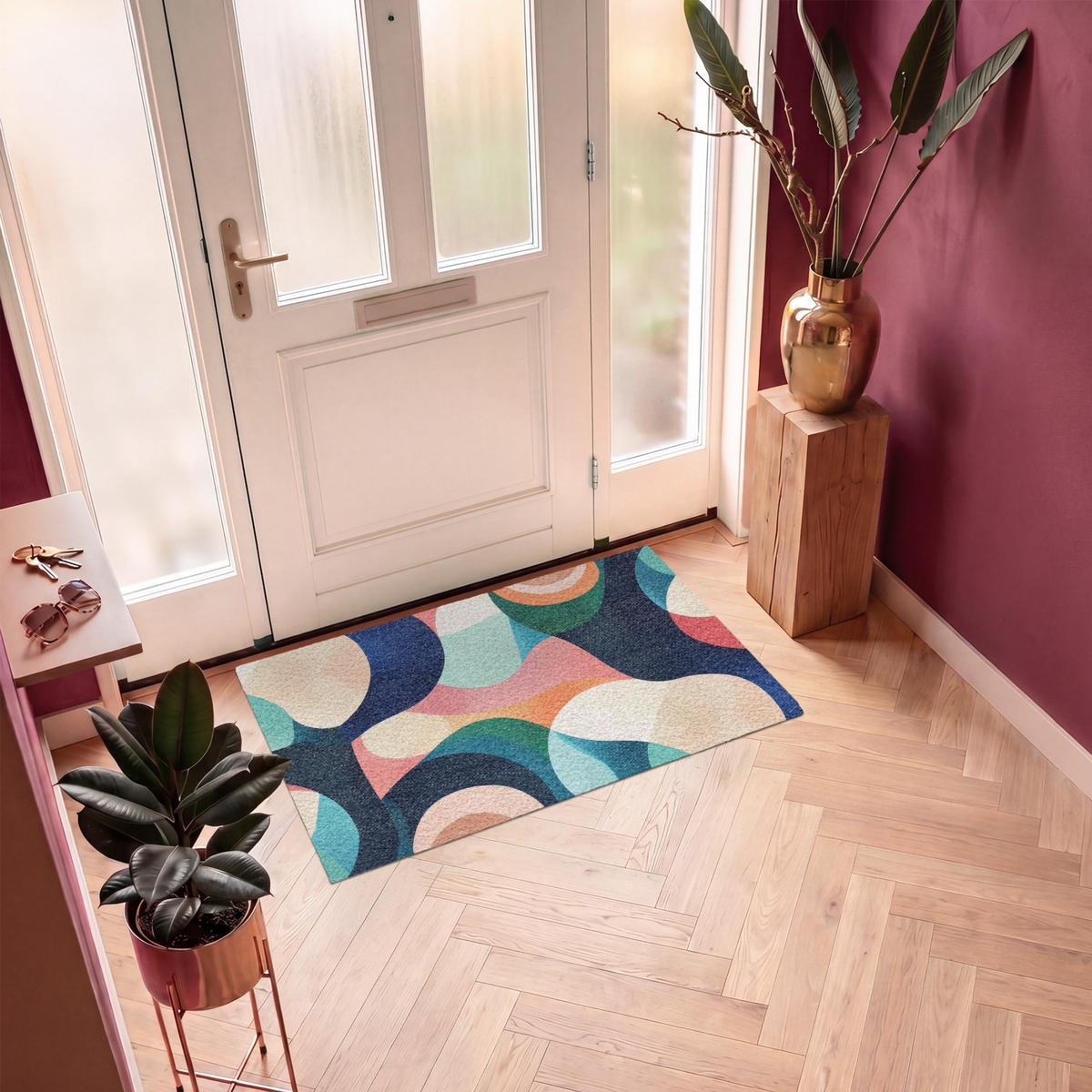 ROHOŽKA Abstraktní - modrá - růžová 120x80 cm - různobarevná, textil/umělá hmota (120/0.4cm) - MuchoWow