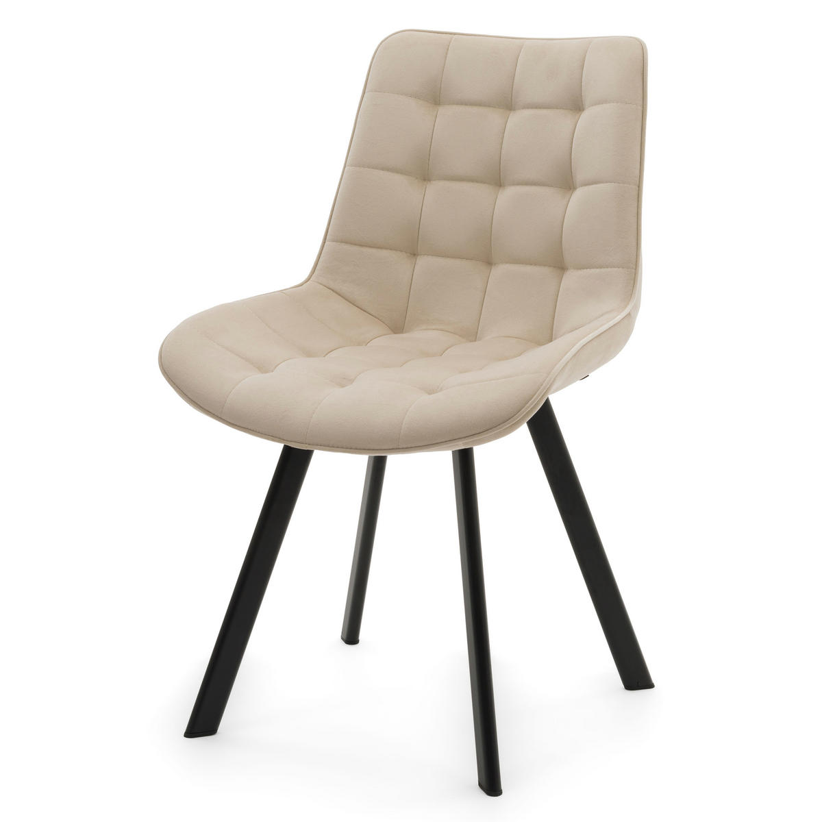 STUHL TORI gepolsterter mit Steppung - beige - Samt Velour - Beige/Schwarz, Textil/Metall (53/86/60cm) - NEW HOME