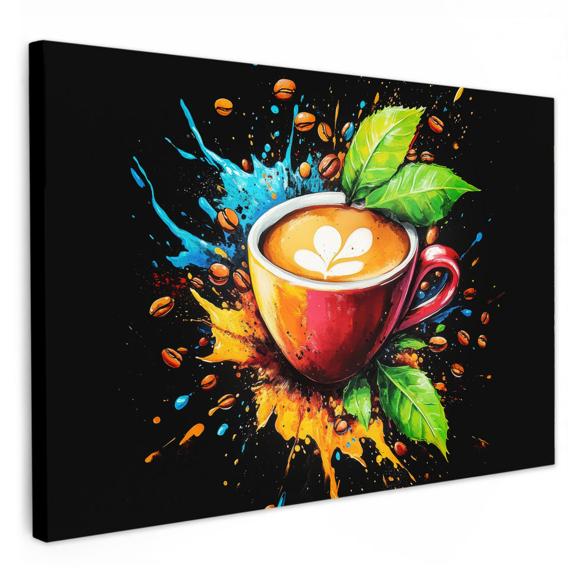 LEINWANDBILD Kaffee - Graffiti - Trinken - Abstrakt Wohnzimmer 120x80 cm - Mokka, Textil (120/80cm) - MuchoWow