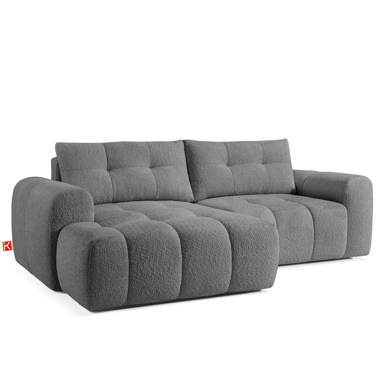 ECKSOFA MIT HOCKER RAVIA, Bouclé, Dunkelgrau - Dunkelgrau, Holz/Textil (96/50cm) - KONSIMO®