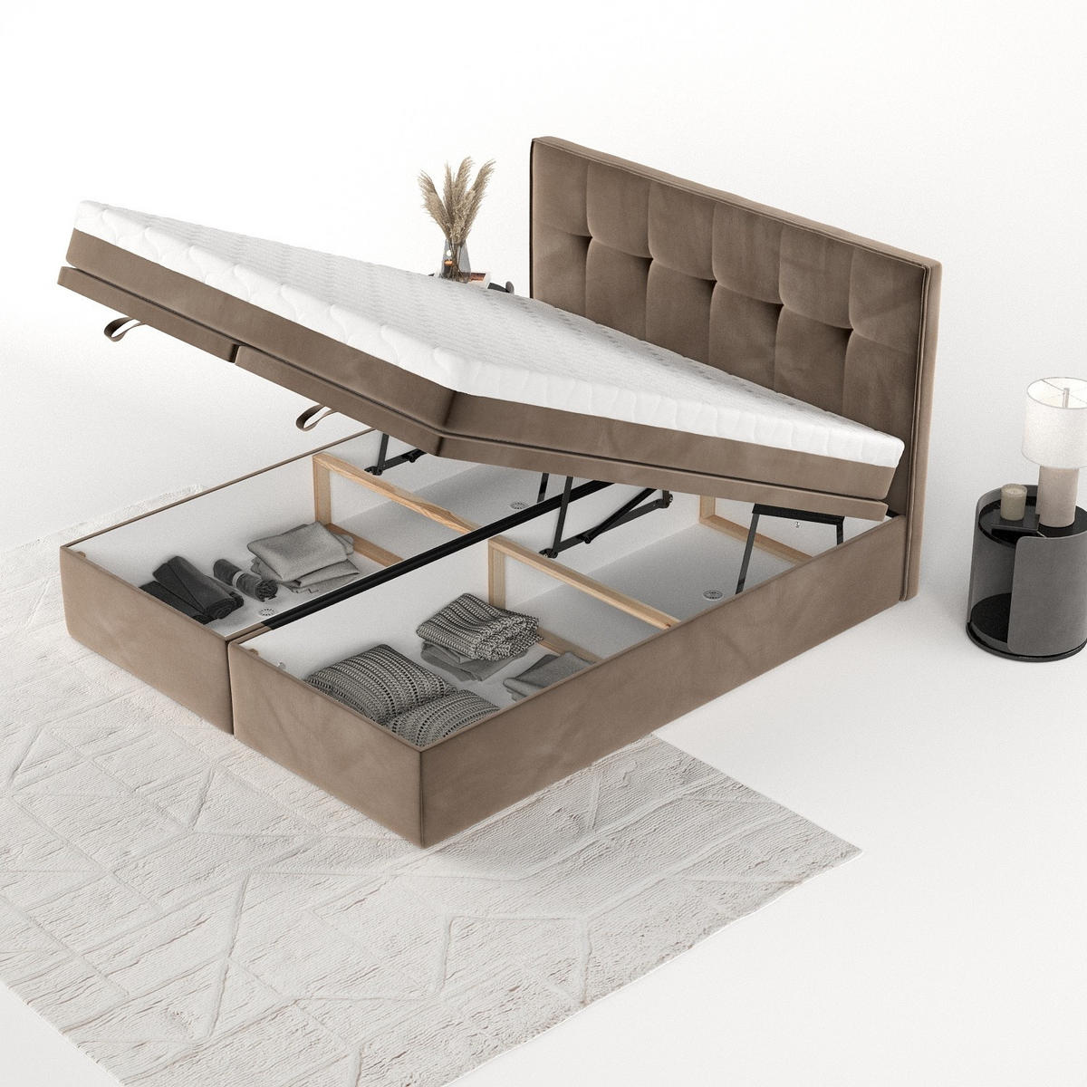 BOXBETT Arivo 140/200 cm Braun im Paros Stoff - Schwarz/Braun, Holz/Holzwerkstoff (140/200cm) - AltaBeds