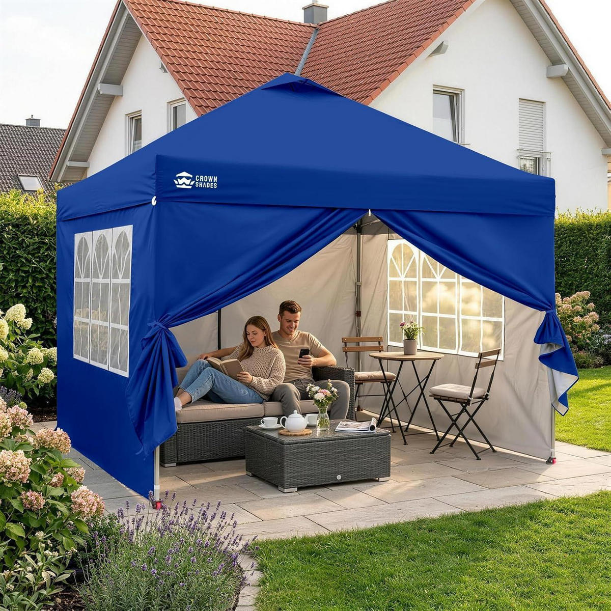 FALTPAVILLON 3 x 3 m wasserdicht mit 4 Seitenteilen Marineblau - Blau, Textil (300/280/300cm)
