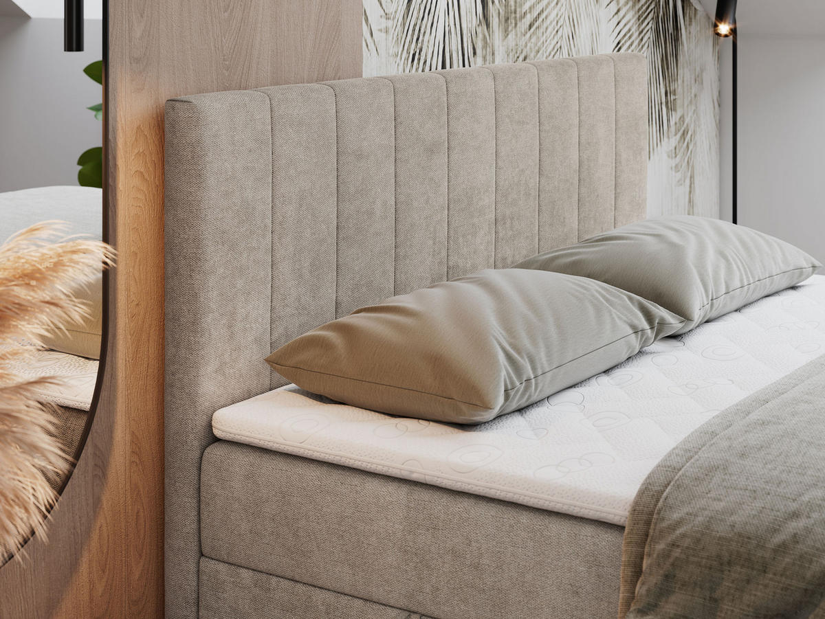 BOXBETT LOPE 140/200 - Beige Strukture - H3 - Beige, Holz/Textil (140/200cm)
