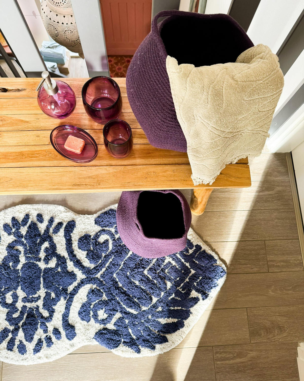 KOUPELNOVÁ PŘEDLOŽKA Modrá 150 x 60 cm Canbar - bílá/modrá, textil (150/60cm) - Beliani