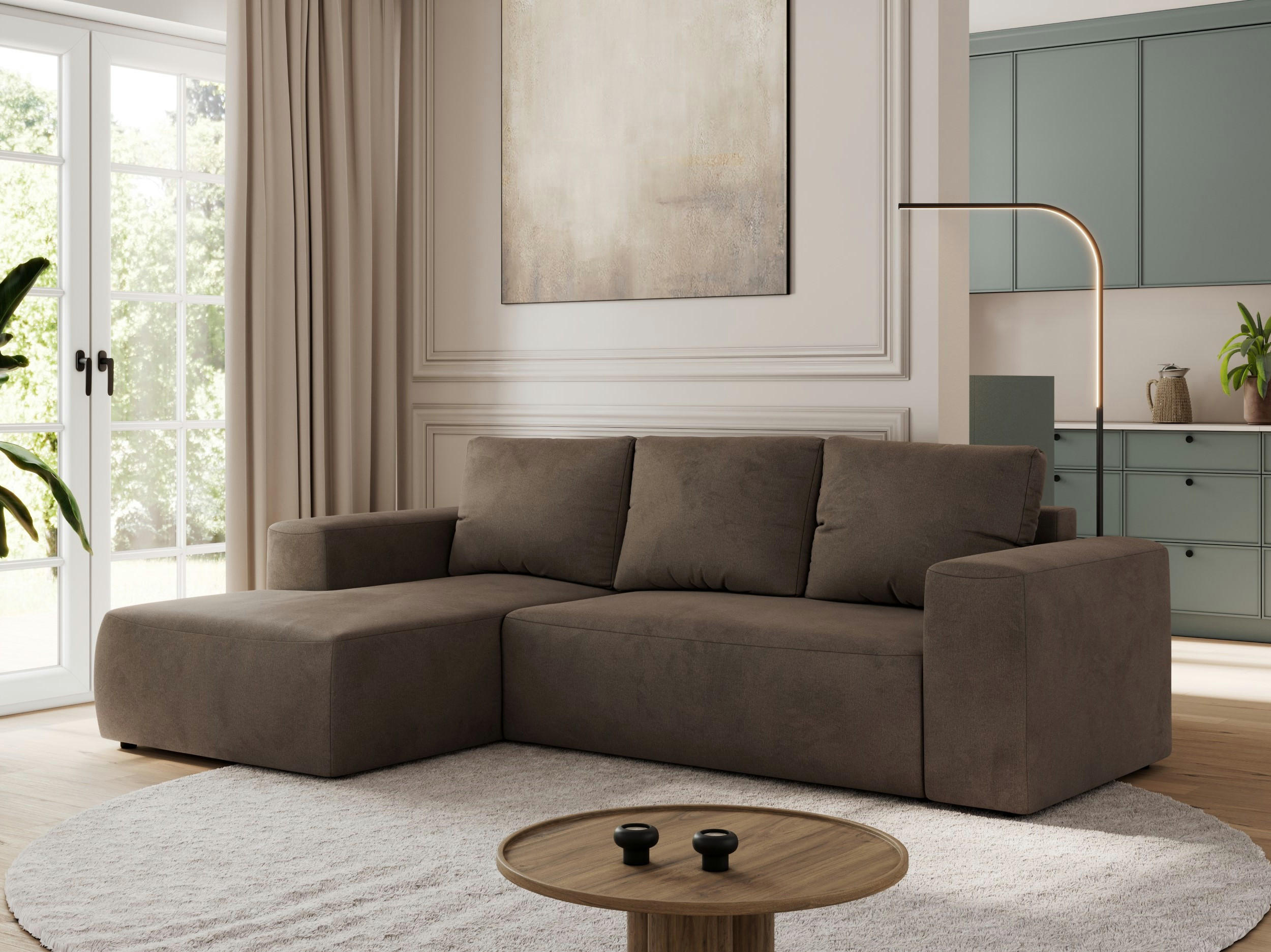 ECKSOFA TRENTINO L Braun Velvet - Links - Schwarz/Braun, Textil (266/164cm) - MKS
