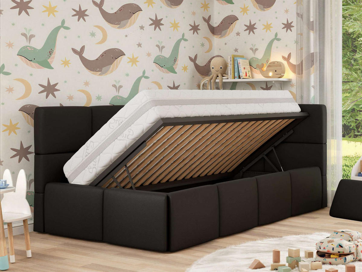 DĚTSKÁ POSTEL ARVO ALTA 90/200 - Černá Ekokůže - Pravá - černá, textil (90/200cm) - MKS