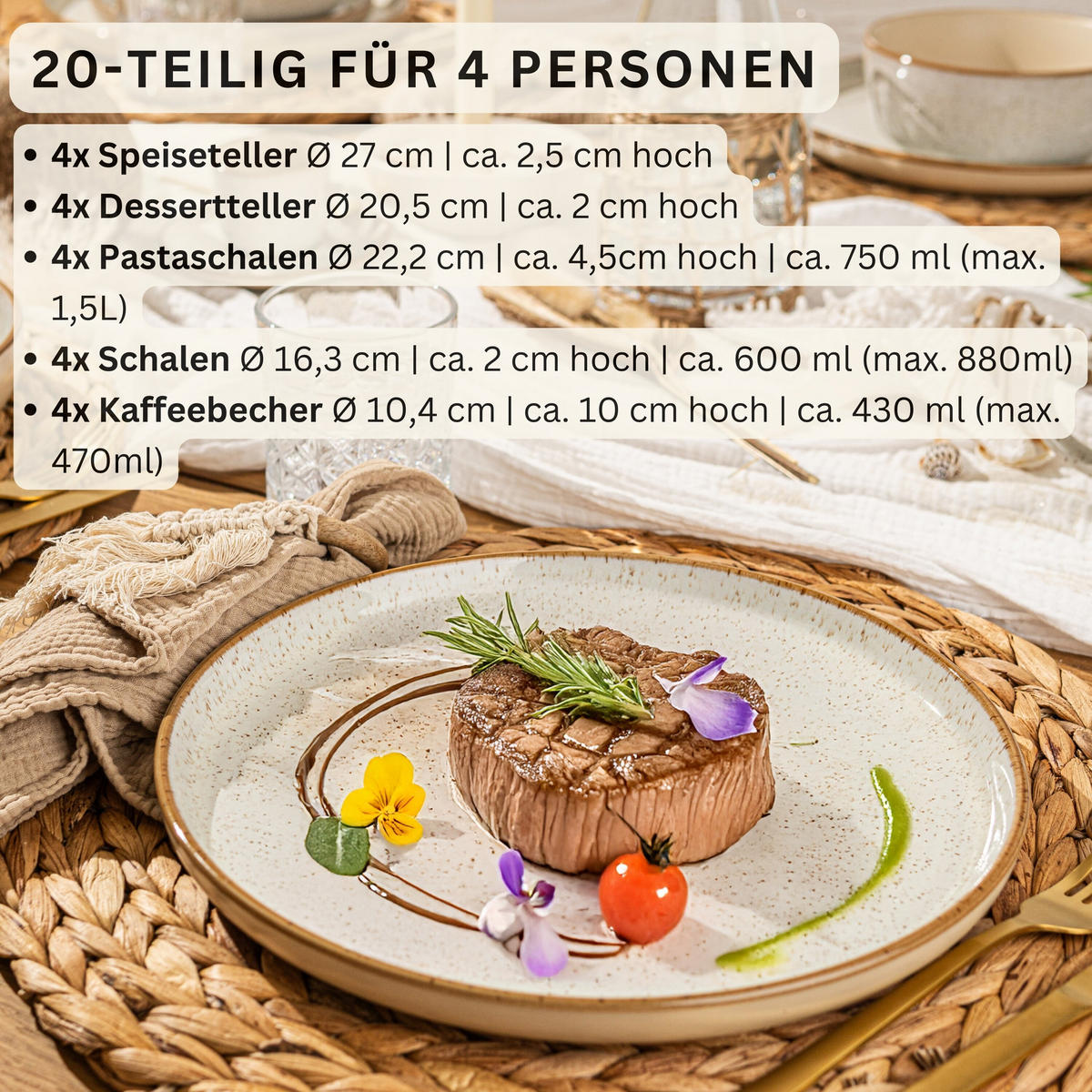 KOMBISERVICE RIO CREME - 20-teilig aus Steingut - Creme, Keramik (44/45/54cm) - Sänger