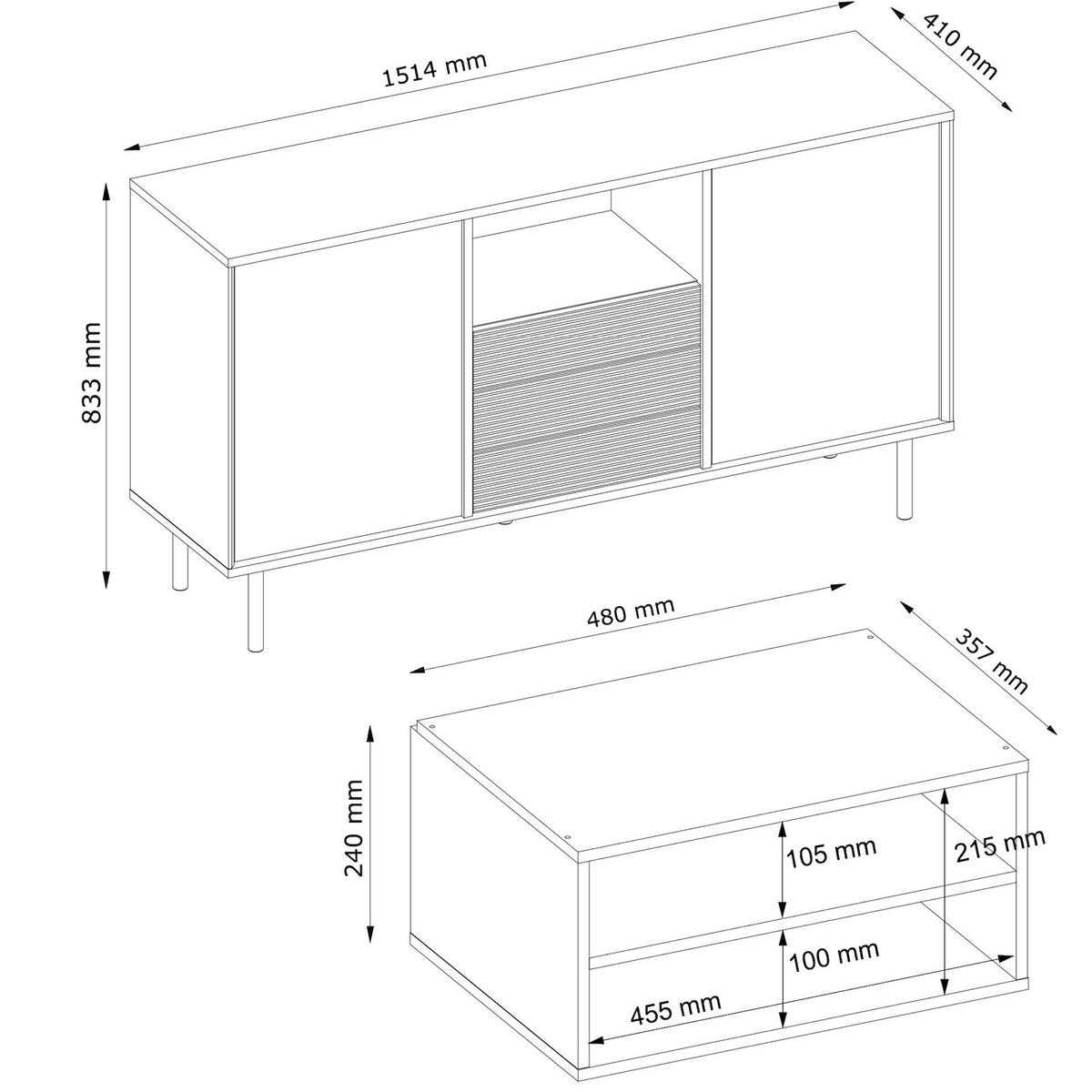KOMMODE LOFTY TV/HiFi-Einlage, schwarz / Eiche natur - Eichefarben/Multicolor, Holzwerkstoff (151/84/41cm) - KONSIMO®
