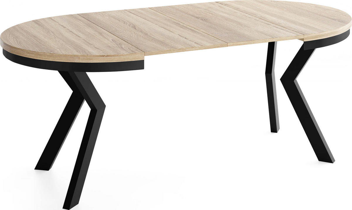 ESSTISCH Savio Neo rund ausziehbar verlängerbar, Eiche Sonoma Hellbraun 90-190/90/77 cm - Schwarz/Sonoma Eiche, Holz/Holzwerkstoff (90/90/77cm) - WFL GROUP