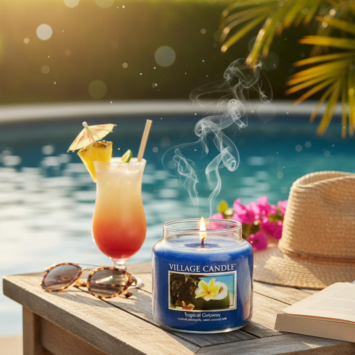 DUFTKERZE Tropical Getaway Blau 411g Glas, Aromakerze, Raumduftkerze, Duftglas, Wellnesskerze, Duftwachs, Wohndeko, Kokosduft, Tropenduft, Geschenkide - Blau, Glas/Paraffin (13cm) - Village Candle
