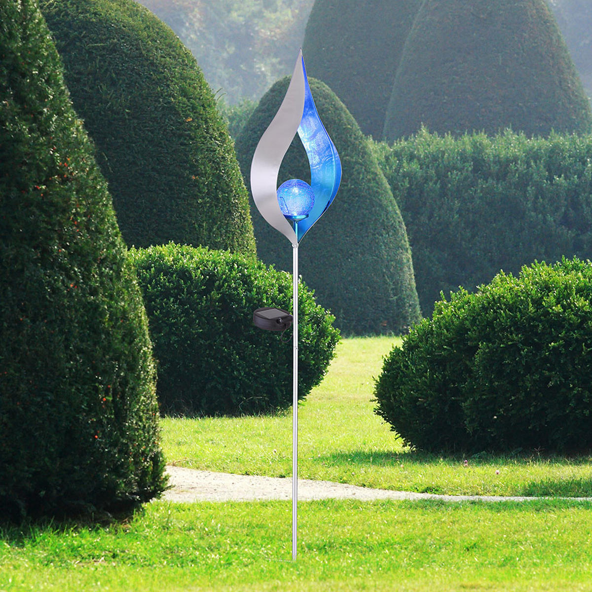 LED AUSSENLEUCHTE Solar silber-blau - Silberfarben, Glas (17.5/6/90cm) - Globo Lighting