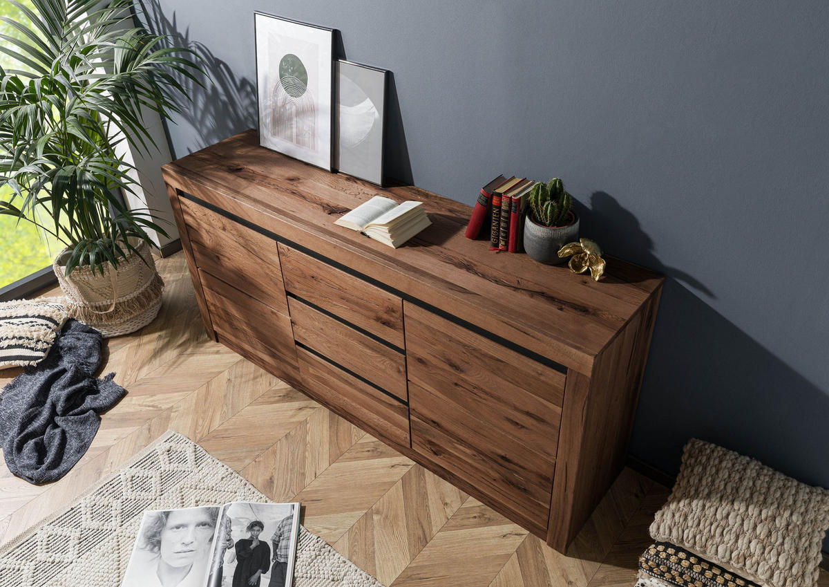 SIDEBOARD Wildeiche / Zerreiche 185x43x80 braun geölt MONTREUX #355 - Braun, Holzwerkstoff (185/80/43cm) - Massivmoebel24
