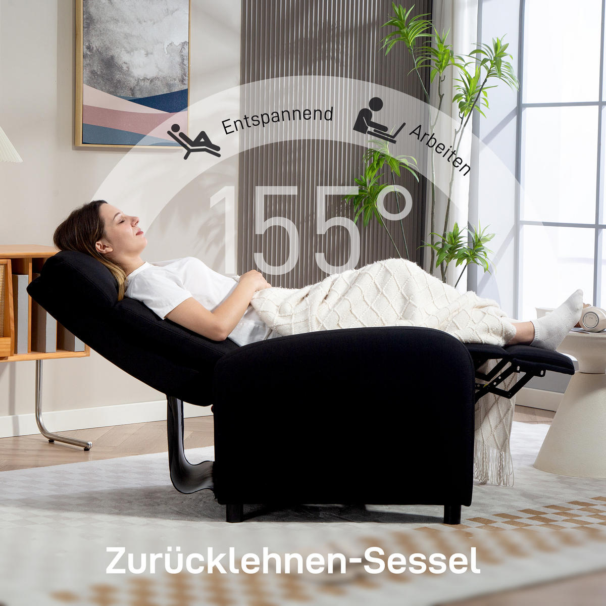 RELAXSESSEL,LIEGEFUNKTION ausfahrbares Fußteil Taschenfederkern,schwarz - Schwarz, Leder (67/98/87cm) - Vallsero