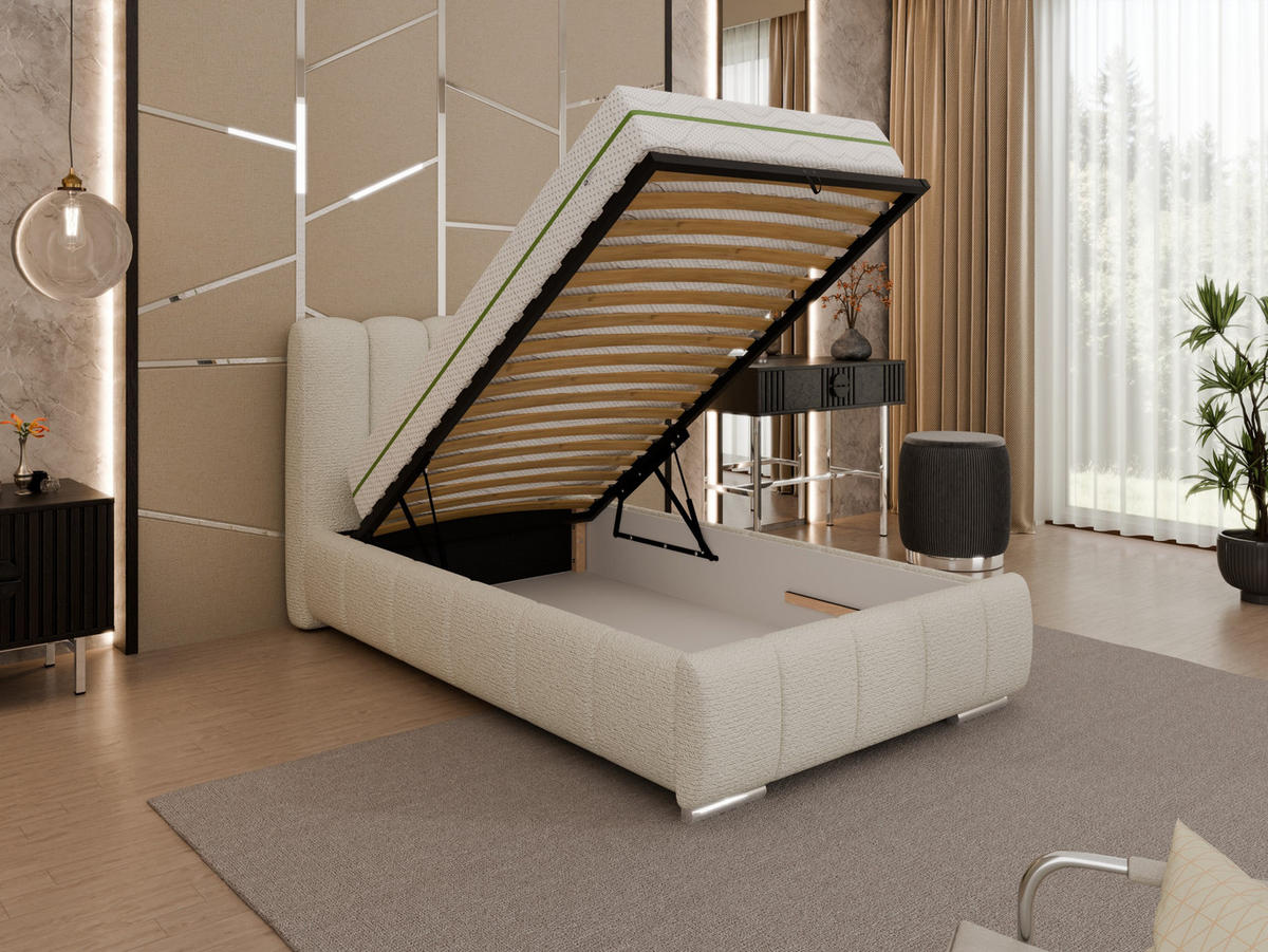 POLSTERBETT Zaira 100x200cm – Elegantes Polsterbett für modernen Wohnstil , ZONIERTE MULTI-TASCHEN-FEDERKERN (24cm), creme - Creme, Holz (100/200cm) - Panda Möbel