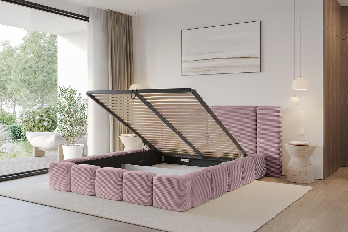 POLSTERBETT mit Bettkasten und Lattenrost, Bett mit Matratze H3/H4 - NILO 140x200 Rosa - Rosa, Holzwerkstoff/Textil (140/200cm) - ALTDECOR