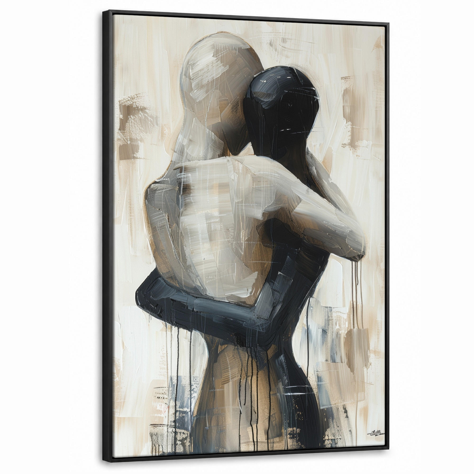 LEINWAND Bilder mit Rahmen - Abstrakt - Liebe - Schwarz und weiß - Modern - 90x140 - Schwarz, Textil (90/140cm) - MuchoWow