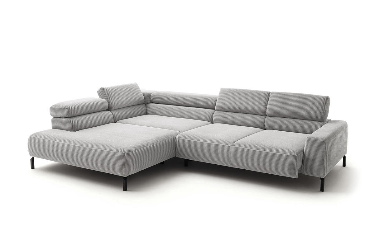 ECKSOFA MIT MOTORISCHEM SITZVORZUG DELIA Hellgrau Cord - Hellgrau/Schwarz, Textil/Metall (312/219cm) - KAWOLA