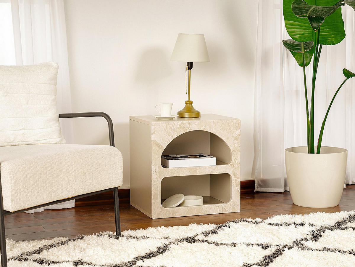 NACHTTISCH mit Stauraum - Marmor-Optik Beige - LUELA - Beige, Holz (50/50/40cm) - Vente-Unique