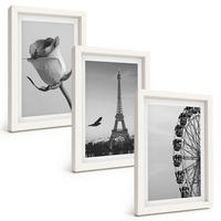 BILDER SET 3er Set - 20x30 cm Weißer Rahmen - Rose Eiffelturm Riesenrad - Weiß, Kunststoff (20/30cm) - TULUP