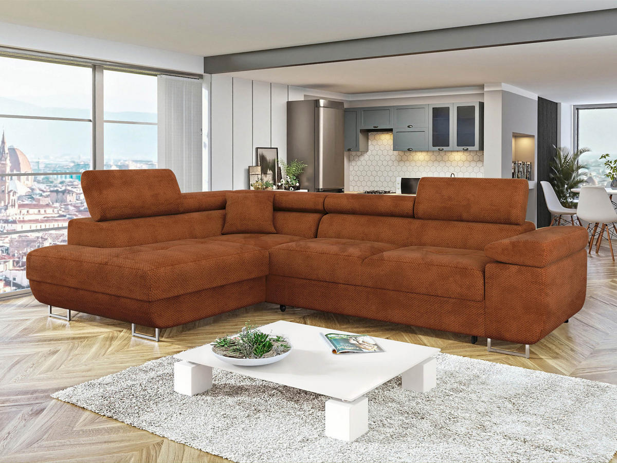 ECKSOFA Torezio, Seite: Links - Dunkelorange, Holz/Textil (274/203cm) - MIRJAN24