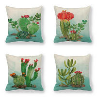KISSENHÜLLE 4er Set, Kaktus Muster, Leinen, Boho, 45x45cm - Weiß, Textil (45/45cm) - Authentics