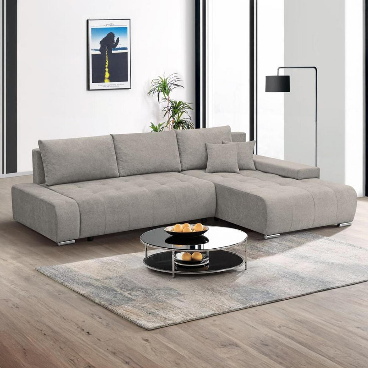 ECKSOFA Draco L cappuccino rechts - Chromfarben/Cappuccino, Textil/Metall (267/186cm) - Beautysofa