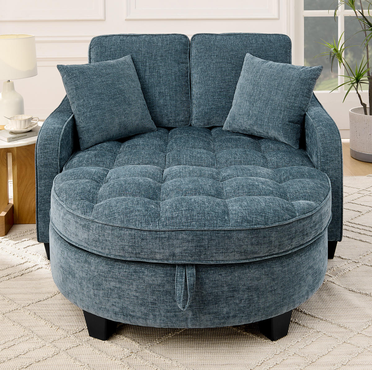 SOFA-BETT 132/129/93 cm aus Eukalyptusholz mit Aufbewahrungshocker Blau - Blau, Holz (129/93/132cm) - Modenvie