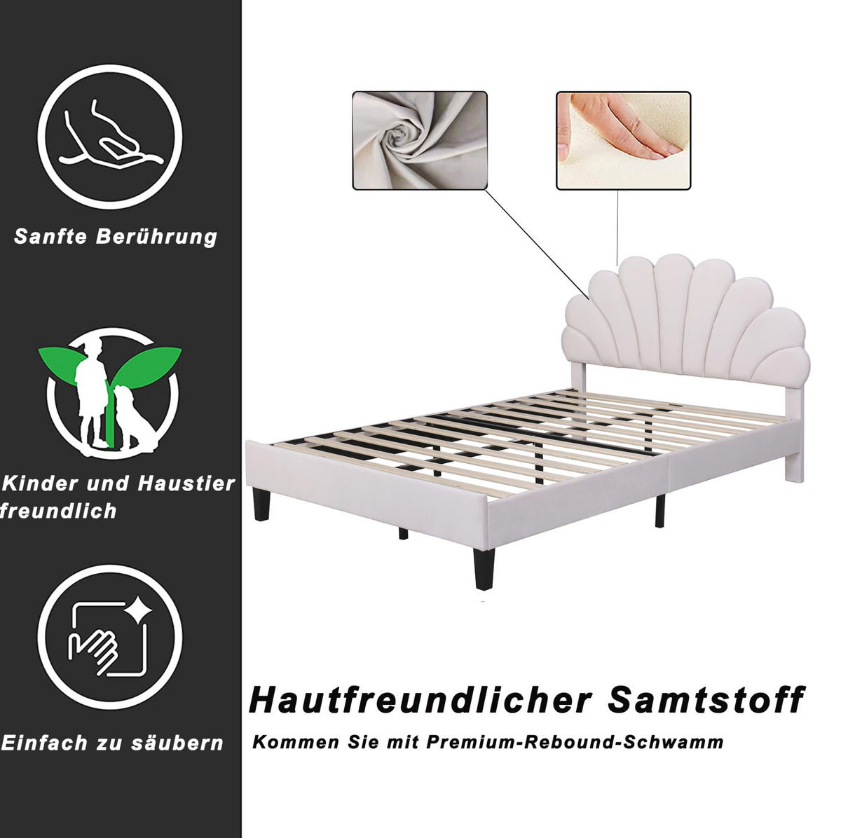 POLSTERBETT 140/200 cm Beige aus Samt mit Lattenrost - Beige, Textil (140/200cm) - OKMYHOME
