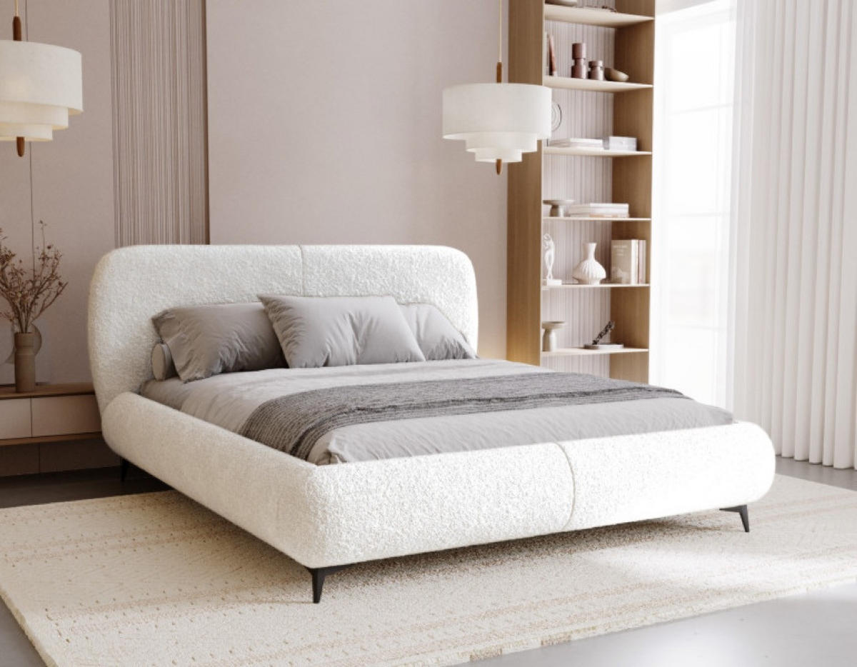 BETT Weiß ELLE Gepolstert Stoff Boucle 140x200 cm - Schwarz/Weiß, Kunststoff/Textil (140/200cm) - Sepro Meble