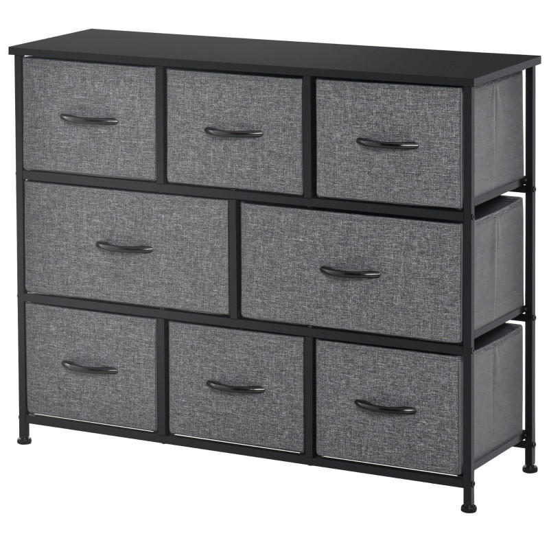 KOMMODE mit 8 Schubladen und verstellbaren Einlegeböden, 100 x 30 x 78,5 cm, Dunkelgrau, Polyester - Dunkelgrau, Textil (100/78.5/30cm) - SONNENH