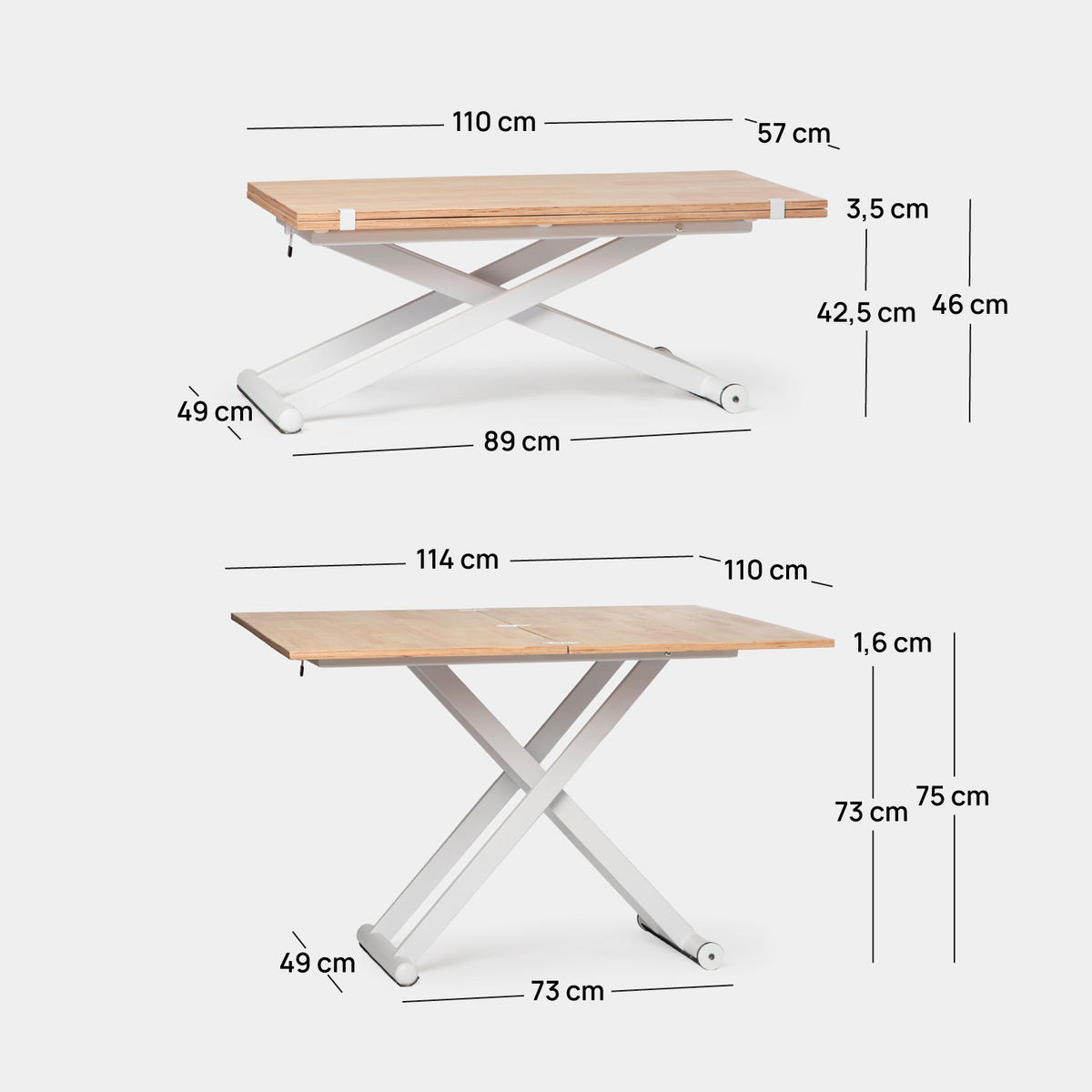 COUCHTISCH AUSZIEHBARER UND ERHÖHTER Tapi Weiß 110 cm x 46-75 cm - Weiß, Holz (57/110/46cm) - Klast Home