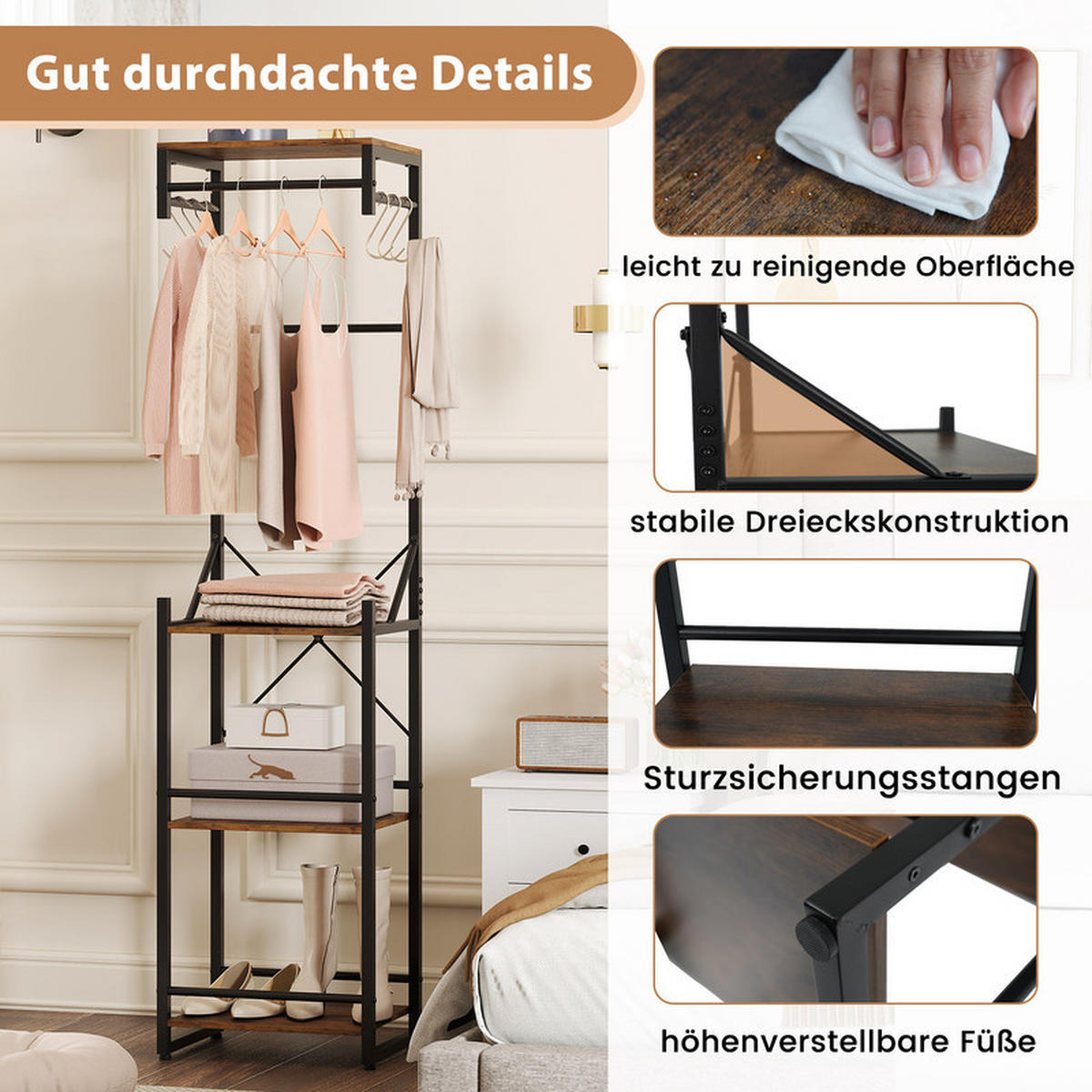 GARDEROBENSTÄNDER Metall schwarz - Schwarz, Metall (40/162/30cm) - COSTWAY