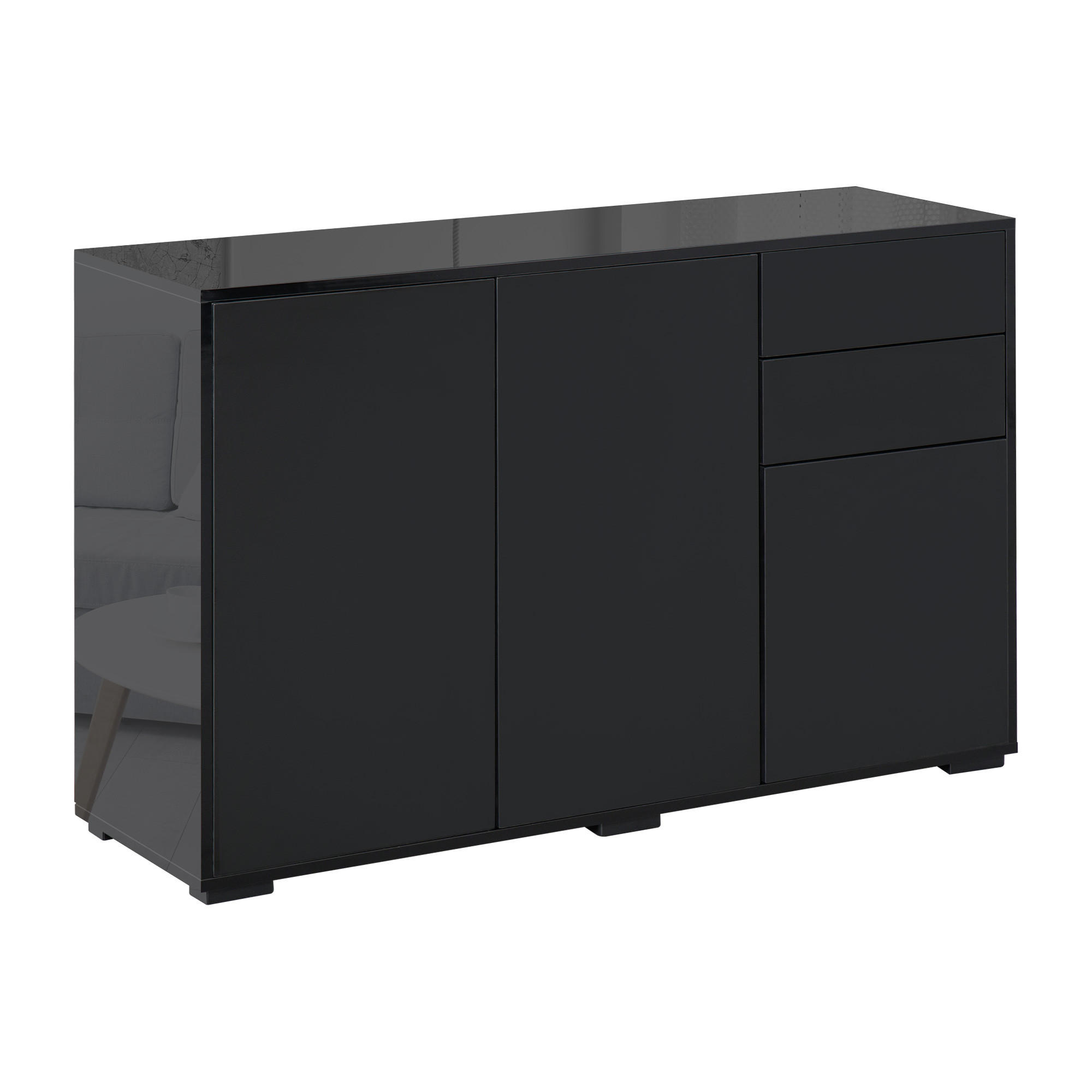 SIDEBOARD Schwarz, 3 Türen, 2 Schubladen, 117/36/74 cm - Schwarz, Holz (117/74/36cm) - PANGIVO
