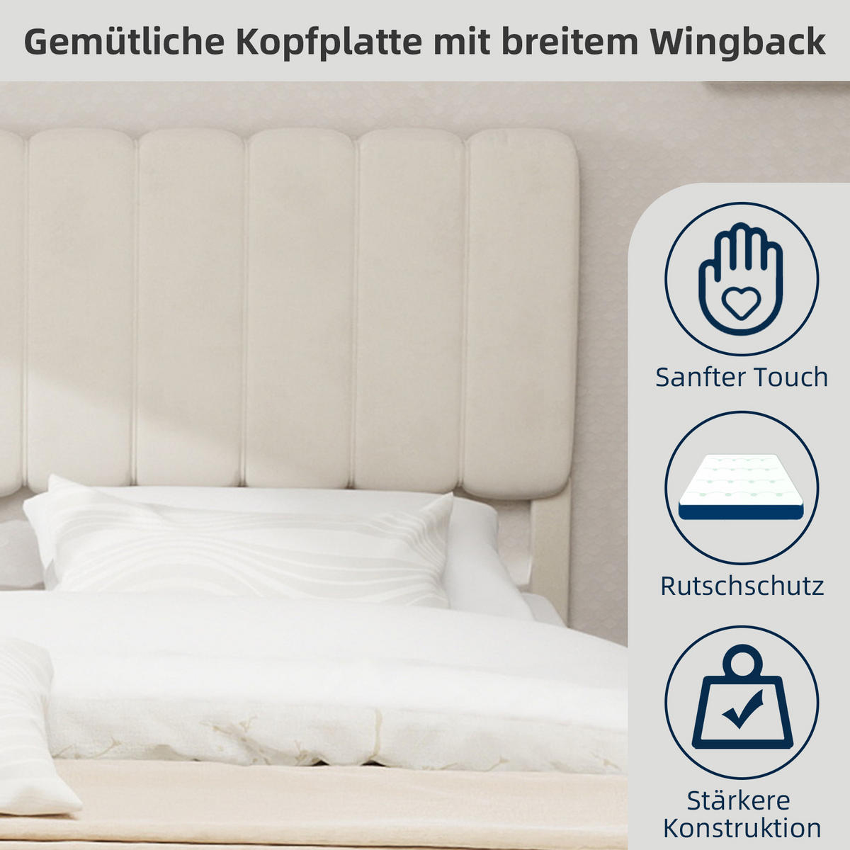 POLSTERBETT 160/200 cm in Beige Samt - Beige, Holzwerkstoff/Textil (160/200cm) - WISHDOR