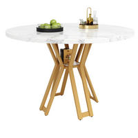 JEDÁLENSKÝ stôl, 100/100/76 cm, MDF/kov biela/zlatá s mramorovým dekorom - biela, kompozitné drevo (100/100/76cm) - BEAOK