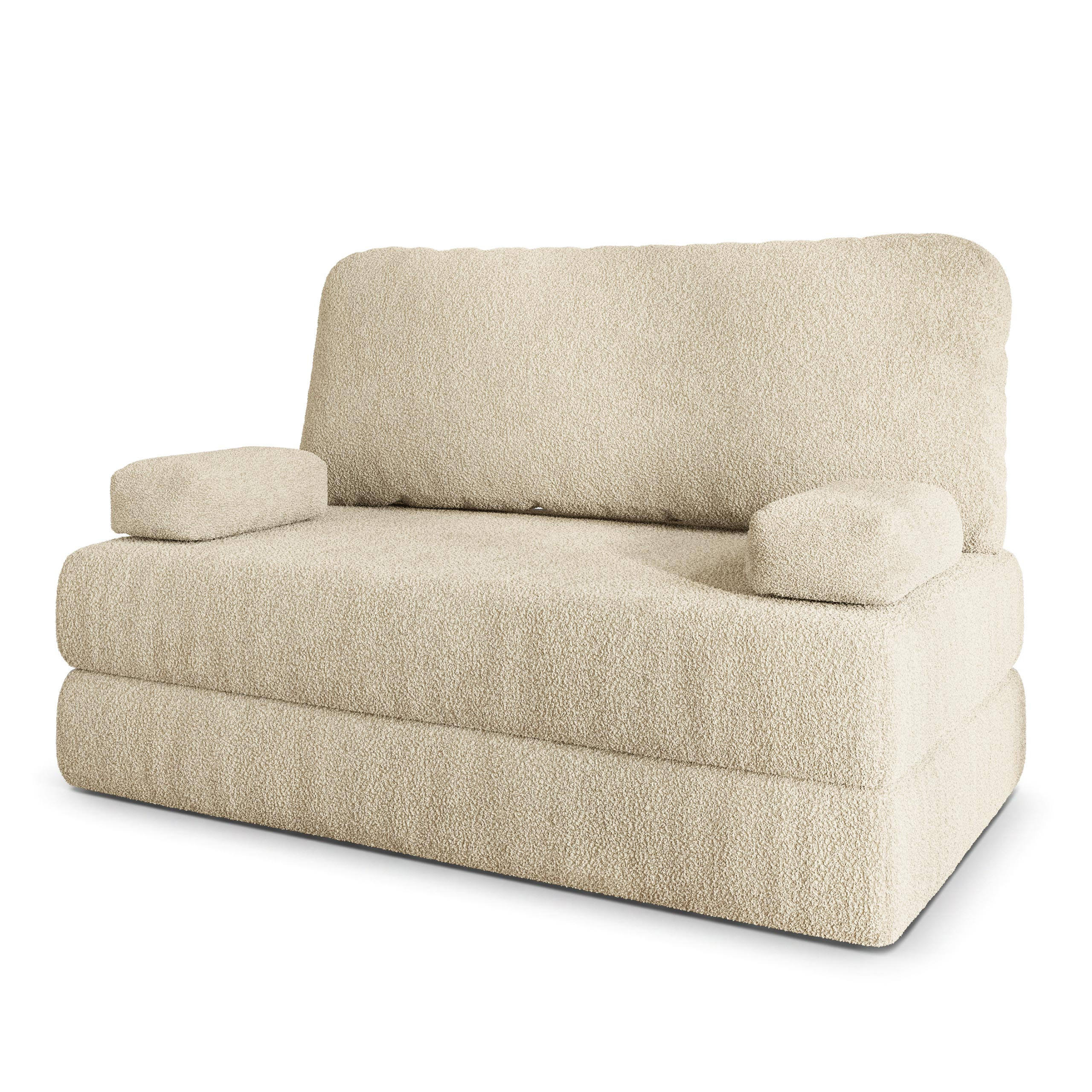 BETTSOFA KESTE aus Schaumstoff Bucle-Stoff Creme Schlaffunktion - Creme, Textil (140/86/60cm) - MASSENO