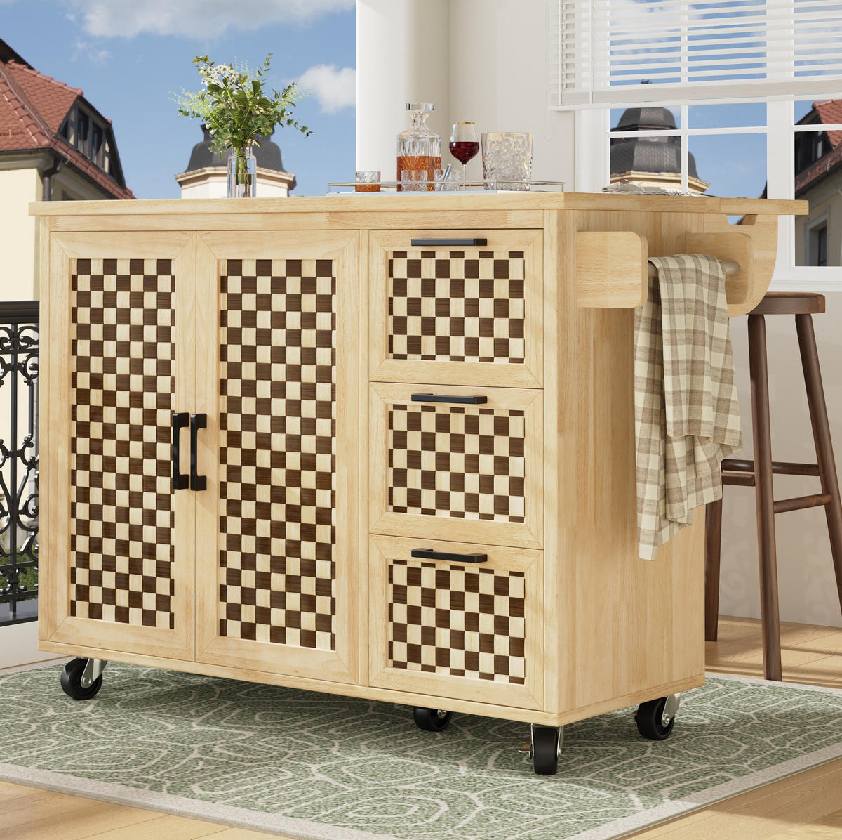KÜCHENINSEL 120x45x92cm Natur mit Klapptisch & 3 Schubladen - Naturfarben, Holzwerkstoff (120/92/45cm) - Modfu