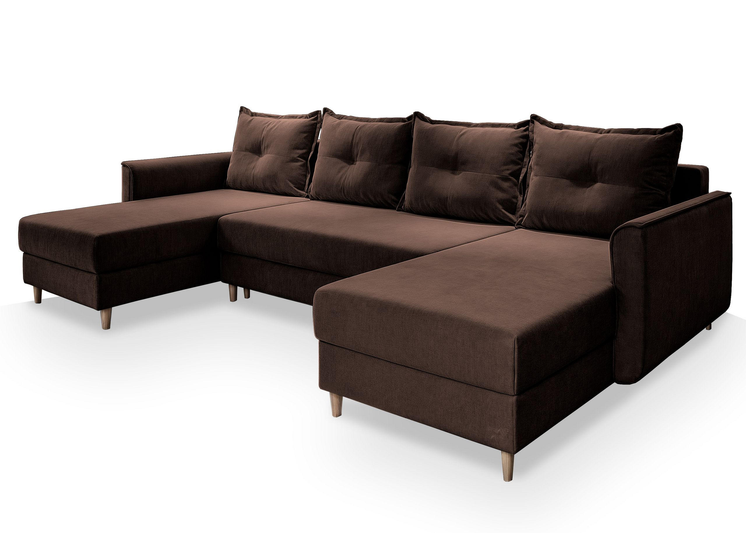 WOHNLANDSCHAFT VERNI Braun Plüsch-Stoff mit Schlaffunktion - Braun, Holz (285/91/143cm) - MASSENO