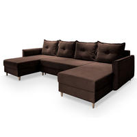 WOHNLANDSCHAFT VERNI Braun Plüsch-Stoff mit Schlaffunktion - Braun, Holz (285/91/143cm) - MASSENO