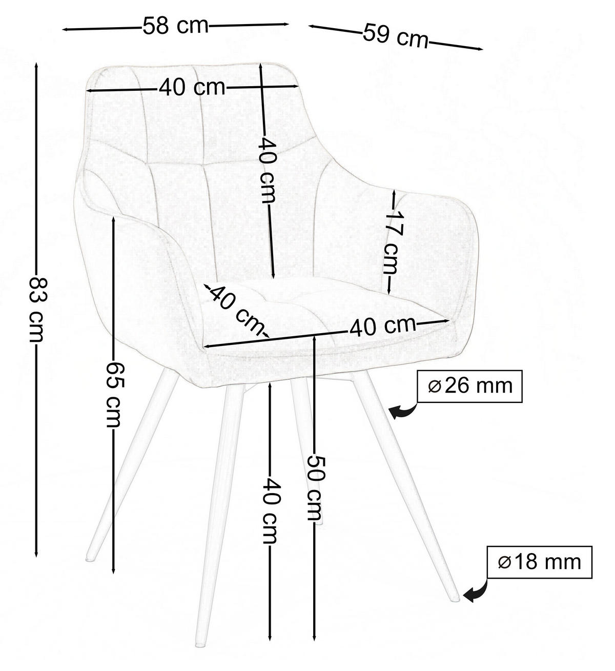 STUHL FANO drehbar gepolsterter mit Steppung - dunkelbeige - Velour - Hellbraun/Beige, Textil/Metall (58/83/59cm) - NEW HOME