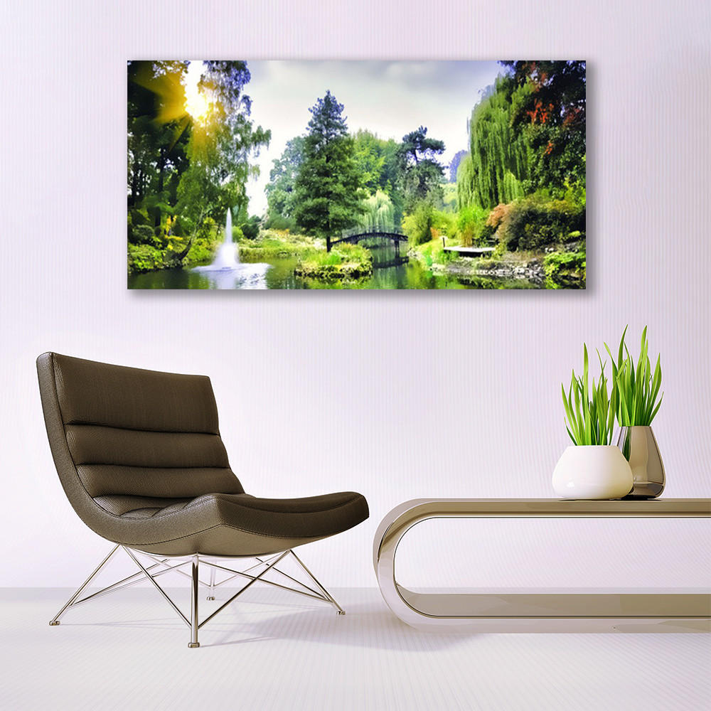 LEINWANDBILD 140x70 cm Waldlandschaft mit Fluss - Dunkelgrün/Hellblau, Textil (140/4cm) - TULUP