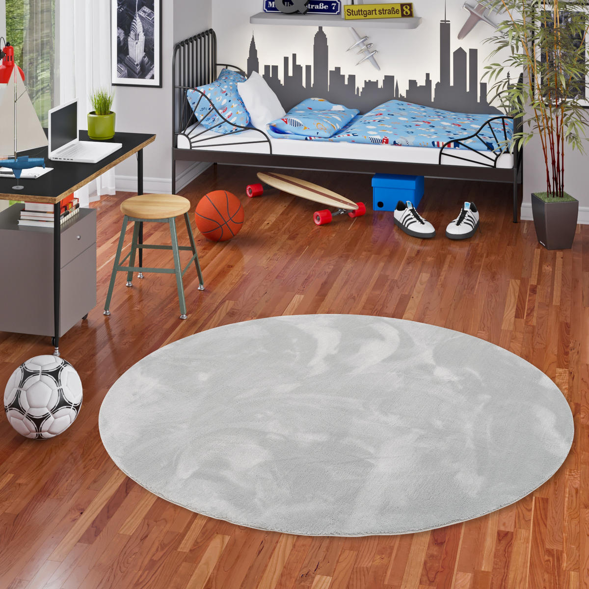 KINDER SUPER SOFT FELLTEPPICH PEARL KIDS RUND - Grau, Textil (160/160cm) - Pergamon
