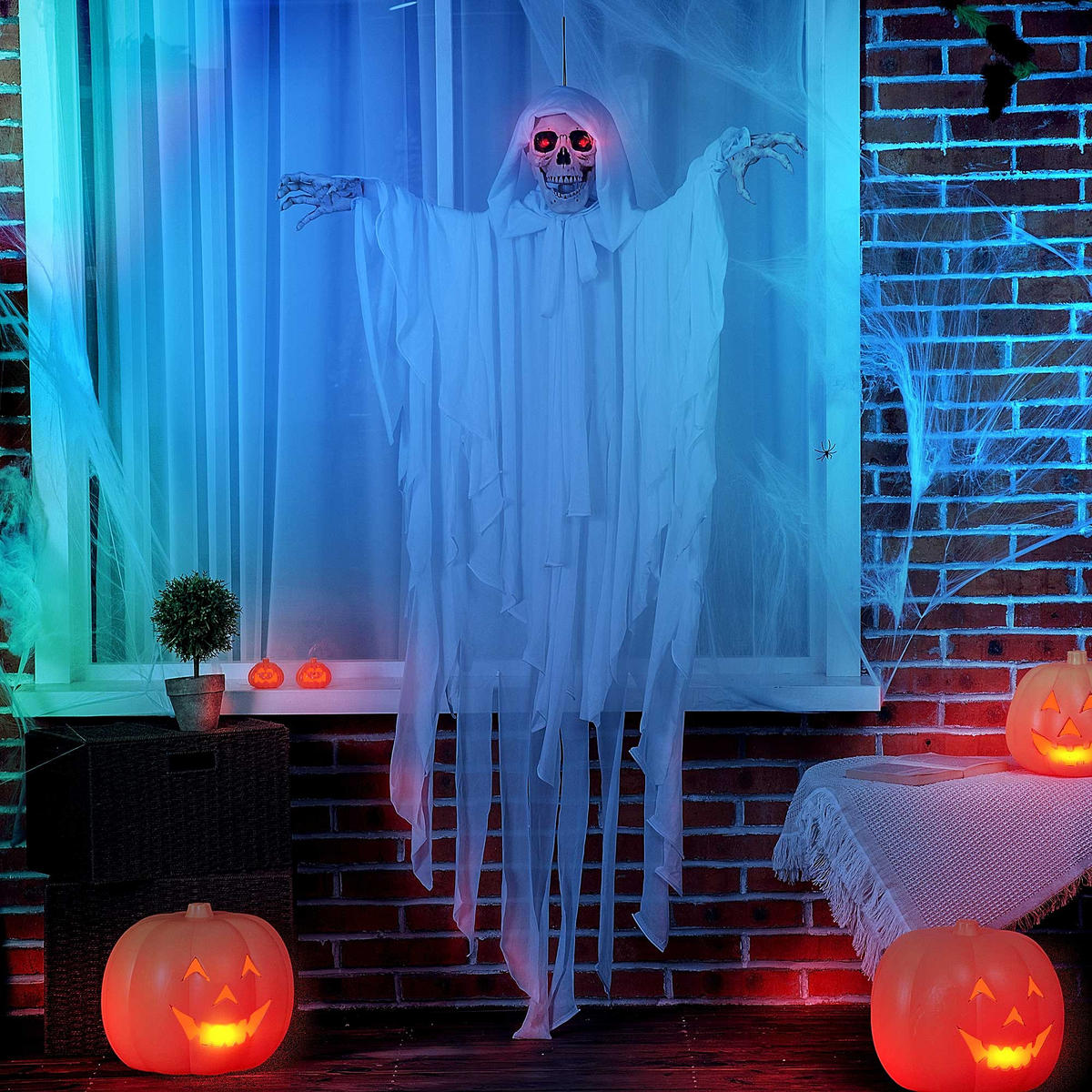 153 cm Halloween Deko Horror Halloween Hängend Deko Geist Augenglühen Weiß - Weiß, Kunststoff (19/153/91cm) - Outsunny