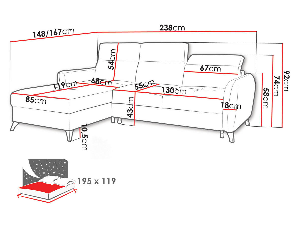 ECKSOFA Talia, Seite: Rechts 2R-LC - Beige/Schwarz, Holz/Kunststoff (238/167cm) - MIRJAN24
