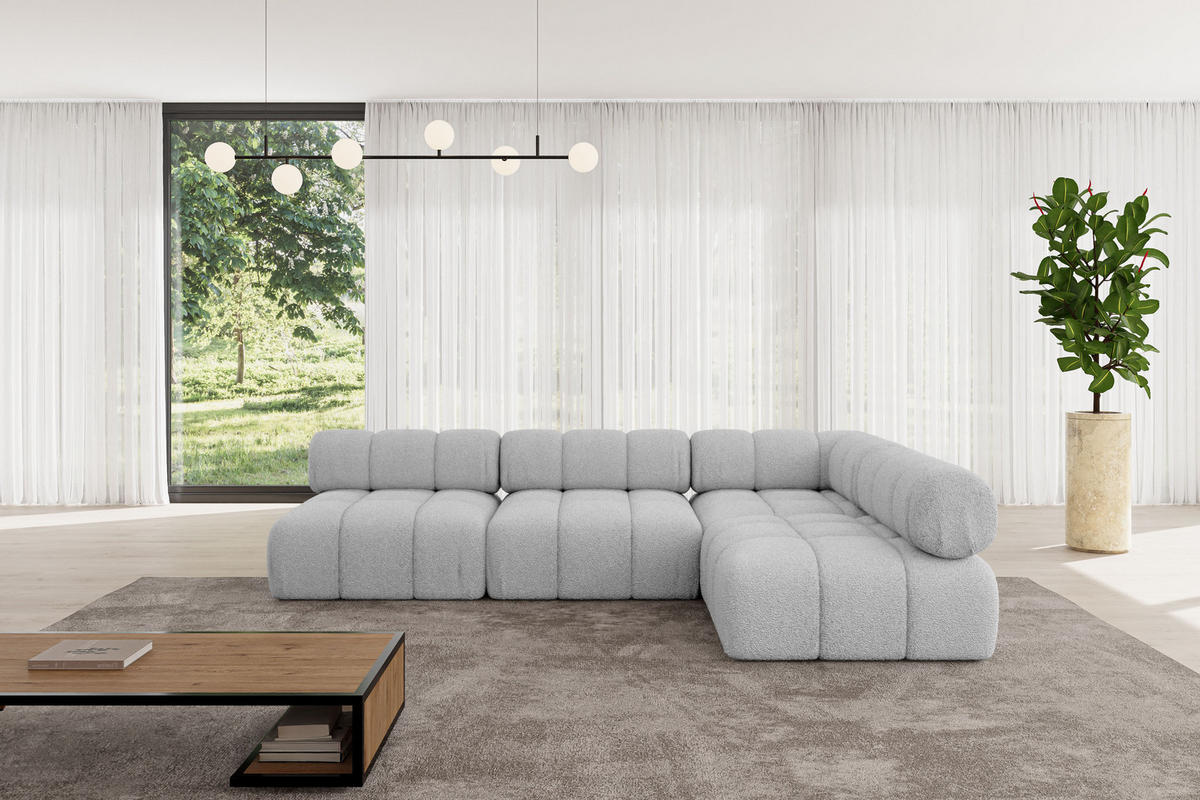 ECKSOFA modulares Sofa Samaro-L2 - 285x190x70 cm Hellgrau Bouclé - Hellgrau, Holzwerkstoff/Textil (285/190cm) - ALTDECOR