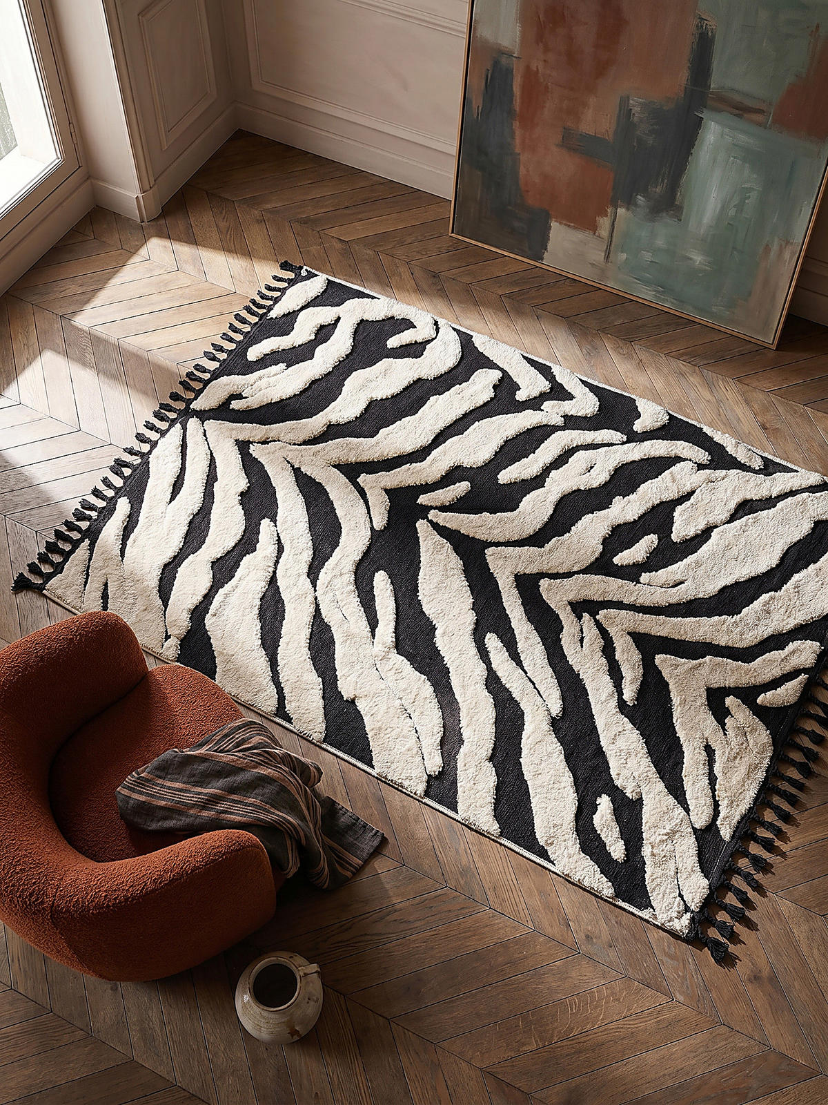 TEPPICH Hochflor mit Fransen MARA in Beige, mit Tier-Motiv, 200 x 300 cm - Beige, Textil (300/200cm) - KADIMA DESIGN