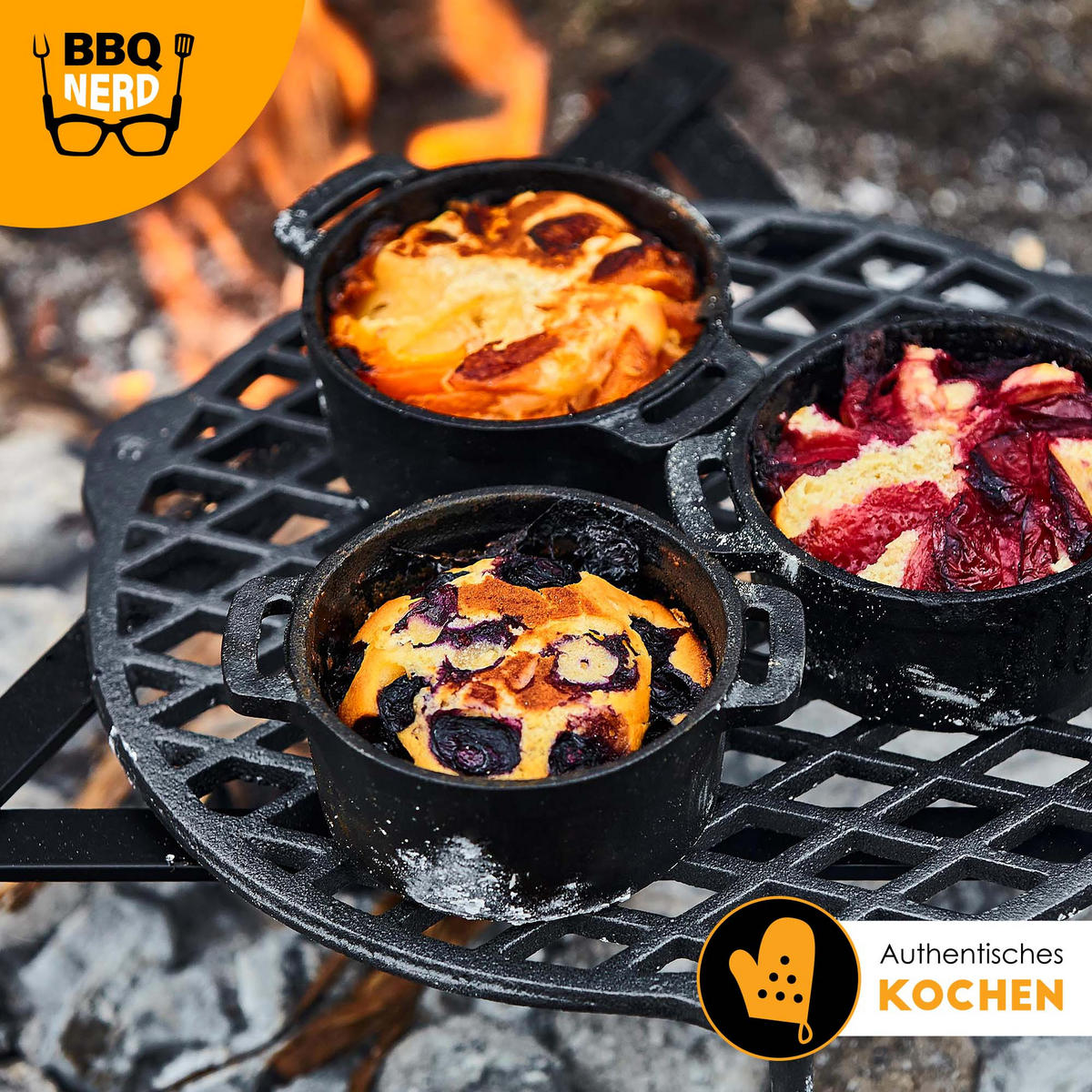 MINI-DUTCH-OVEN Gusseisen Feuertopf Gusstopf Grilltopf | Gusseisentopf 11x5cm - Schwarz, Metall (12/7/12cm) - BBQ Nerd